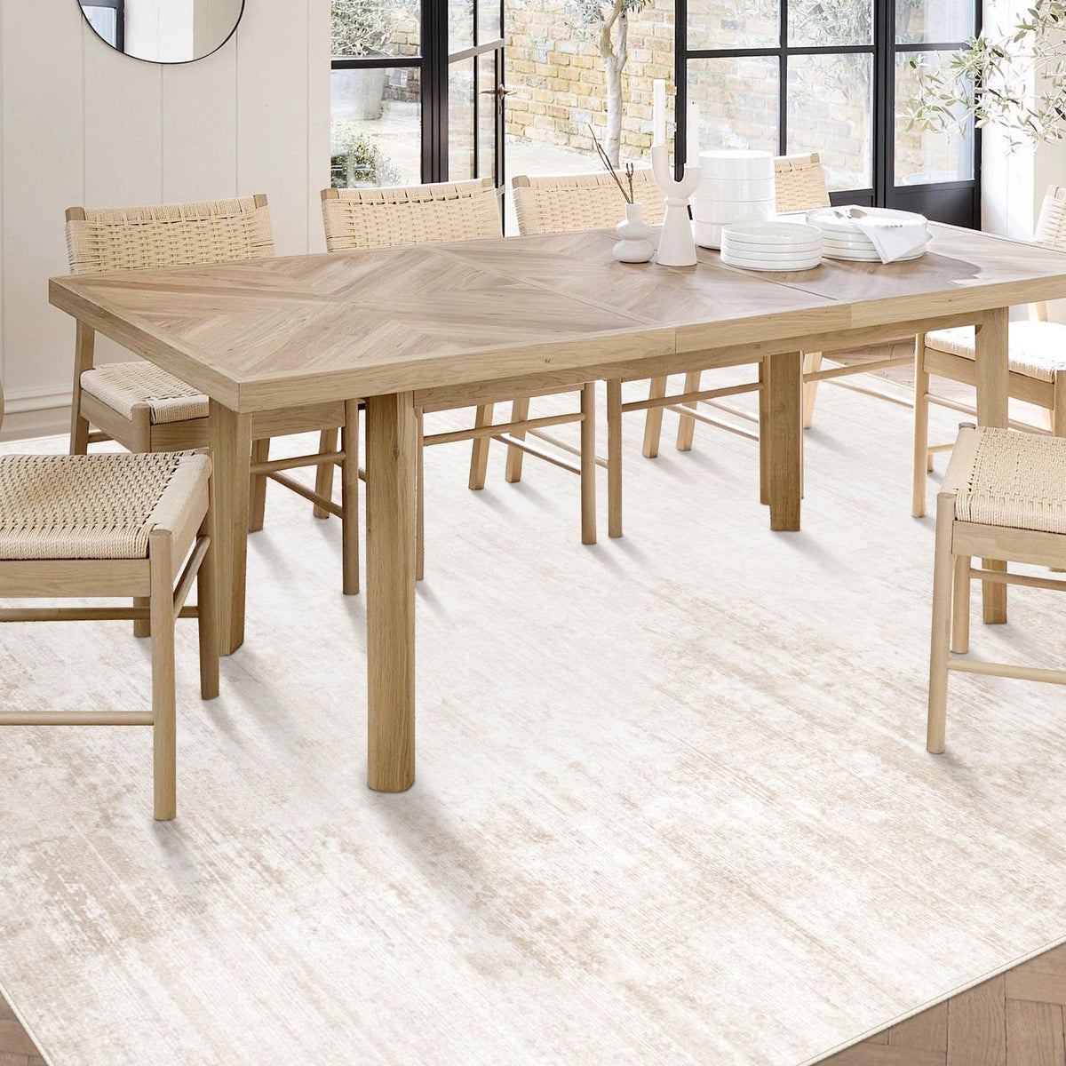 MXSANYOO beige rug with TPR backing provides non-slip stability on any floor.