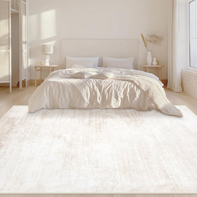 MXSANYOO beige area rug with soft pile for comfortable barefoot steps.