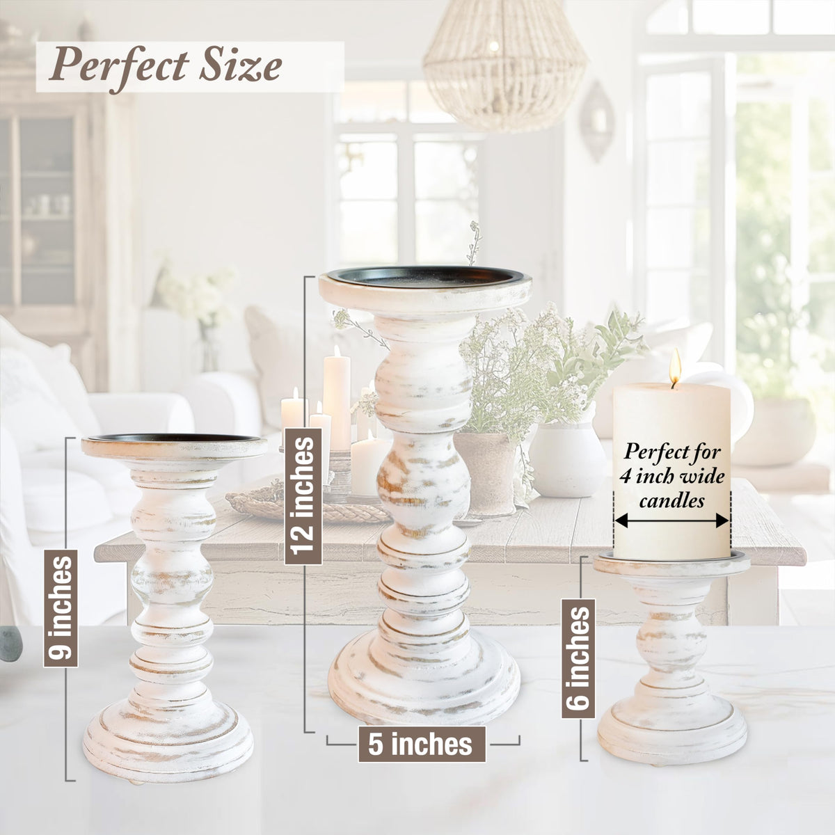 My Fancy Farmhouse 12-inch pillar candle holder adds height to a dining centerpiece