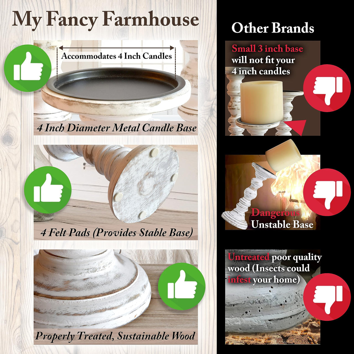 My Fancy Farmhouse 6-inch pillar candle holder provides balanced shelf accents
