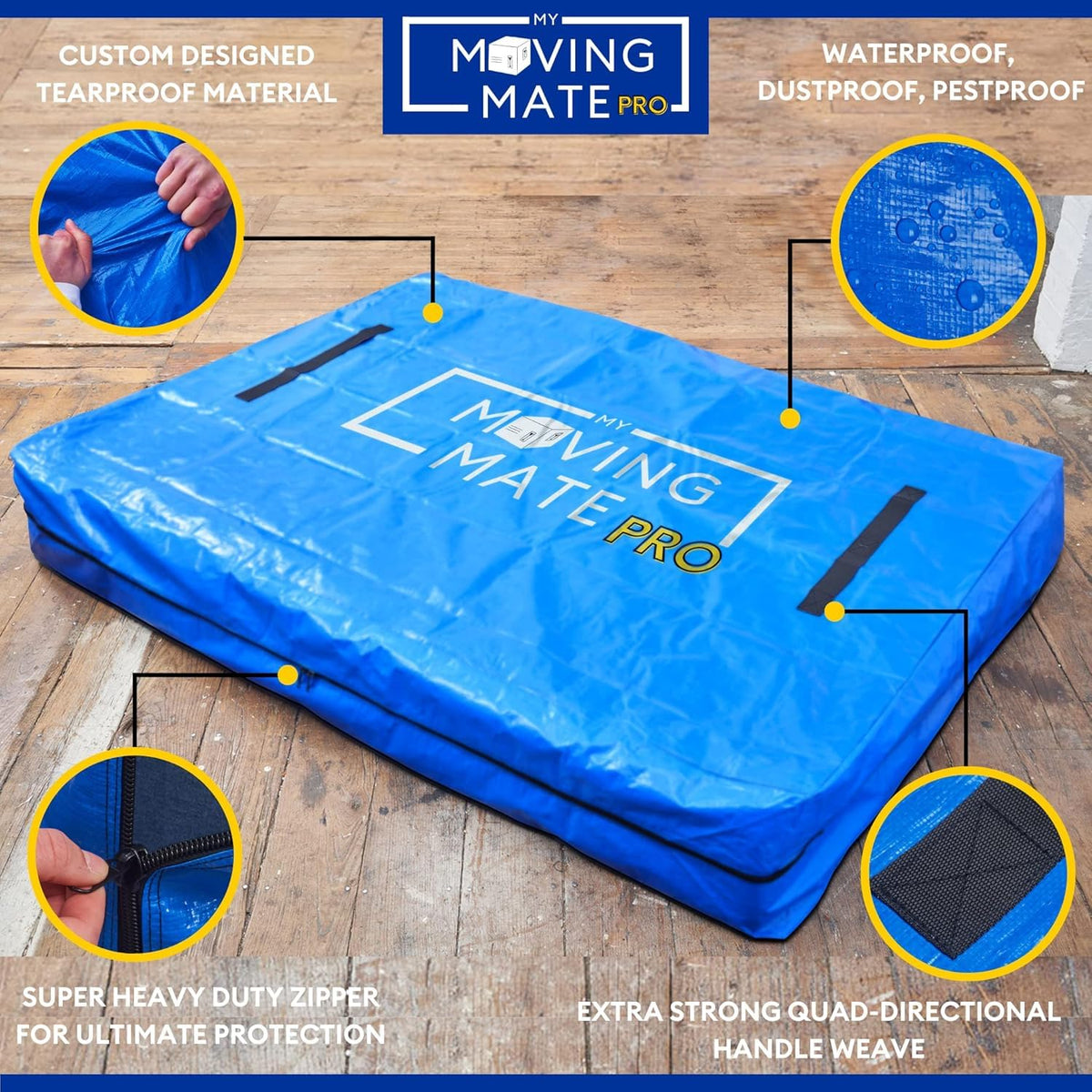 My Moving Mate bag with zipper top seals a queen mattress securely.
