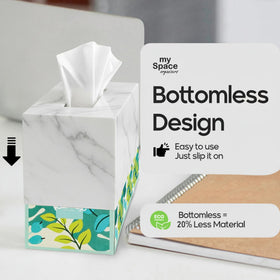 My Space Organizers bathroom decor tissue box cover blends with vanity surfaces.