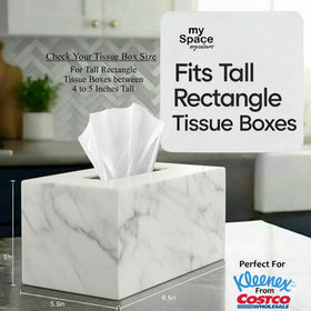 My Space Organizers marble acrylic tissue box cover brings modern decor to any room.
