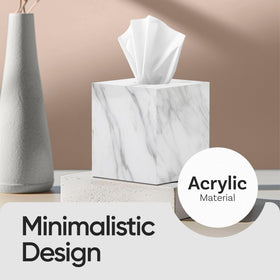 My Space Organizers marble square tissue box cover side view adds modern decor to any room.