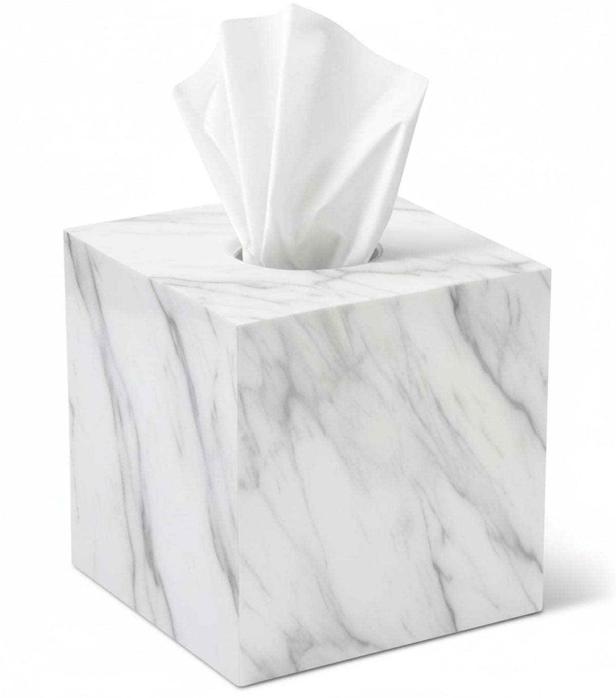 My Space Organizers marble square tissue box cover top view keeps surfaces tidy.