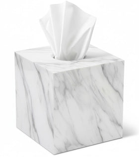 My Space Organizers marble square tissue box cover top view keeps surfaces tidy.
