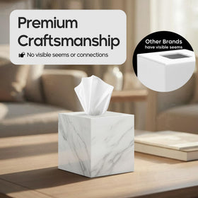 My Space Organizers marble square tissue box holder in bathroom elevates vanity style.