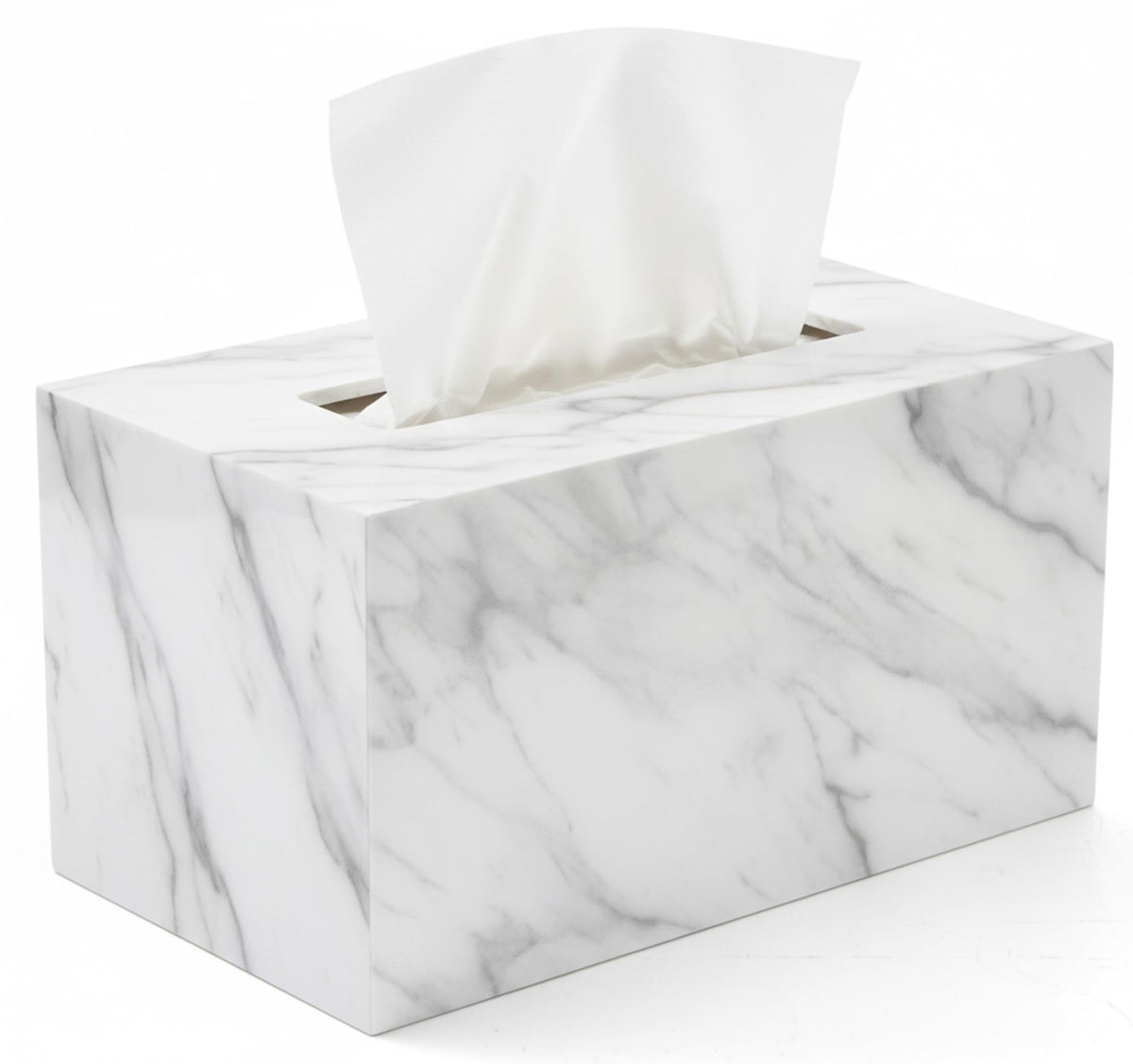 My Space Organizers tissue box cover rectangle enhances bathroom tidiness with marble style.