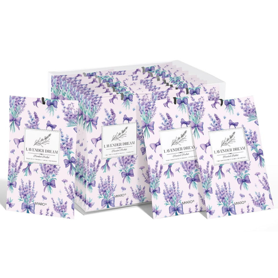 MYARO lavender sachets bulk pack delivers continuous room-wide freshness without sprays.