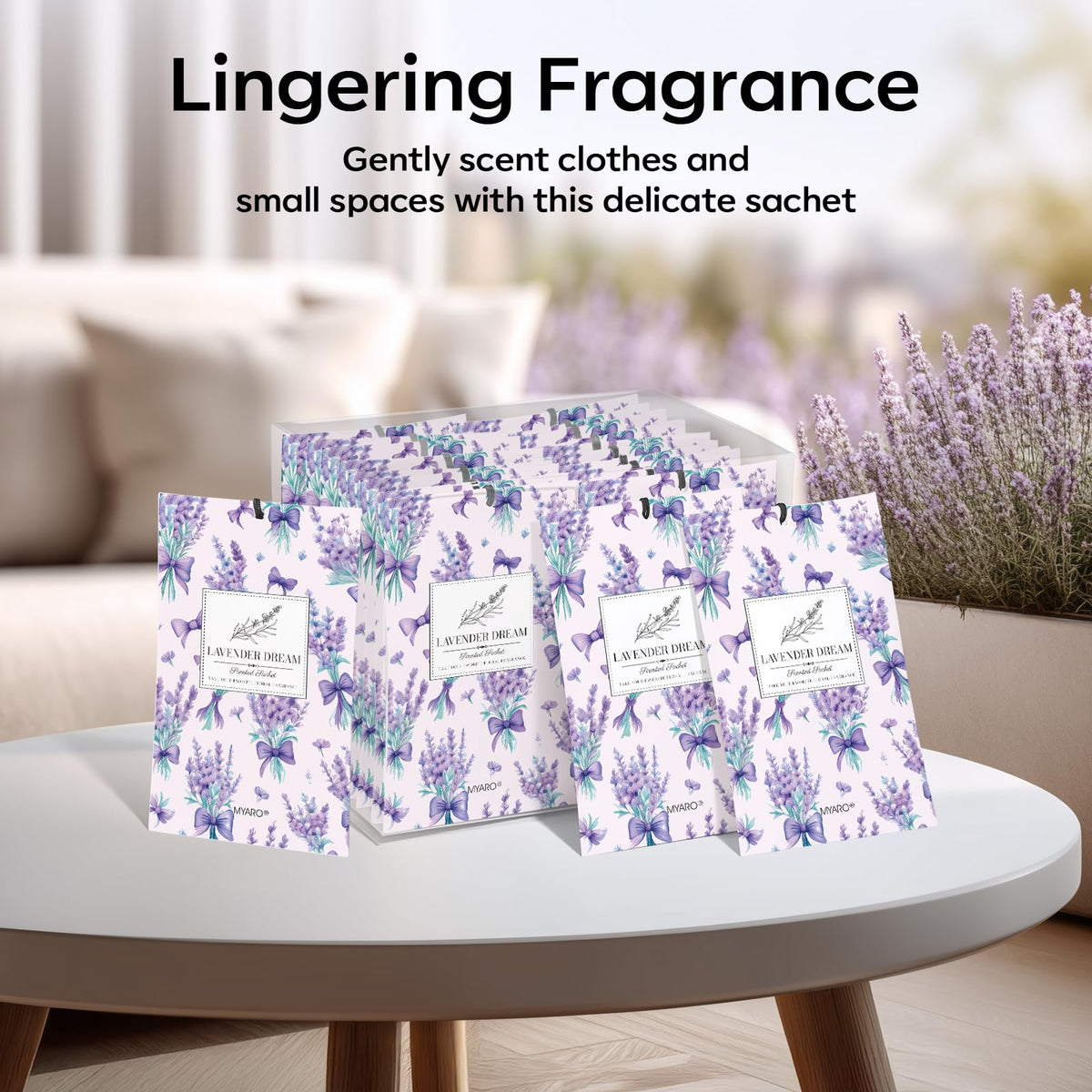 MYARO lavender sachets in gym bag for fabric-safe freshness.