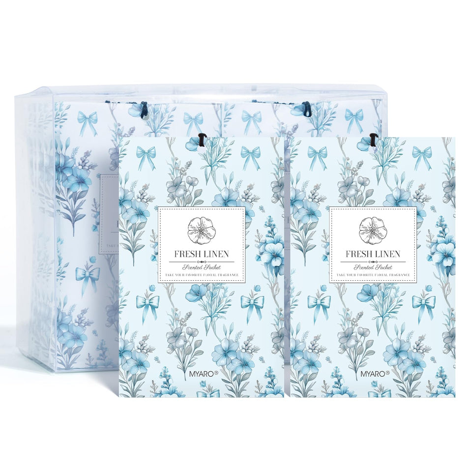 MYARO scented sachets in a closet deliver a fresh linen aroma for organized spaces.