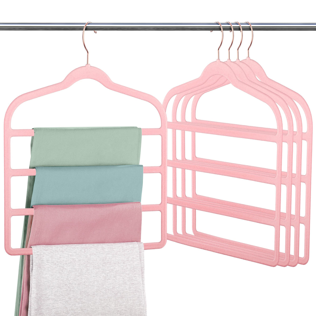 Myfolrena Velvet Pants Hanger with a 360-degree swivel hook for easy outfit planning.