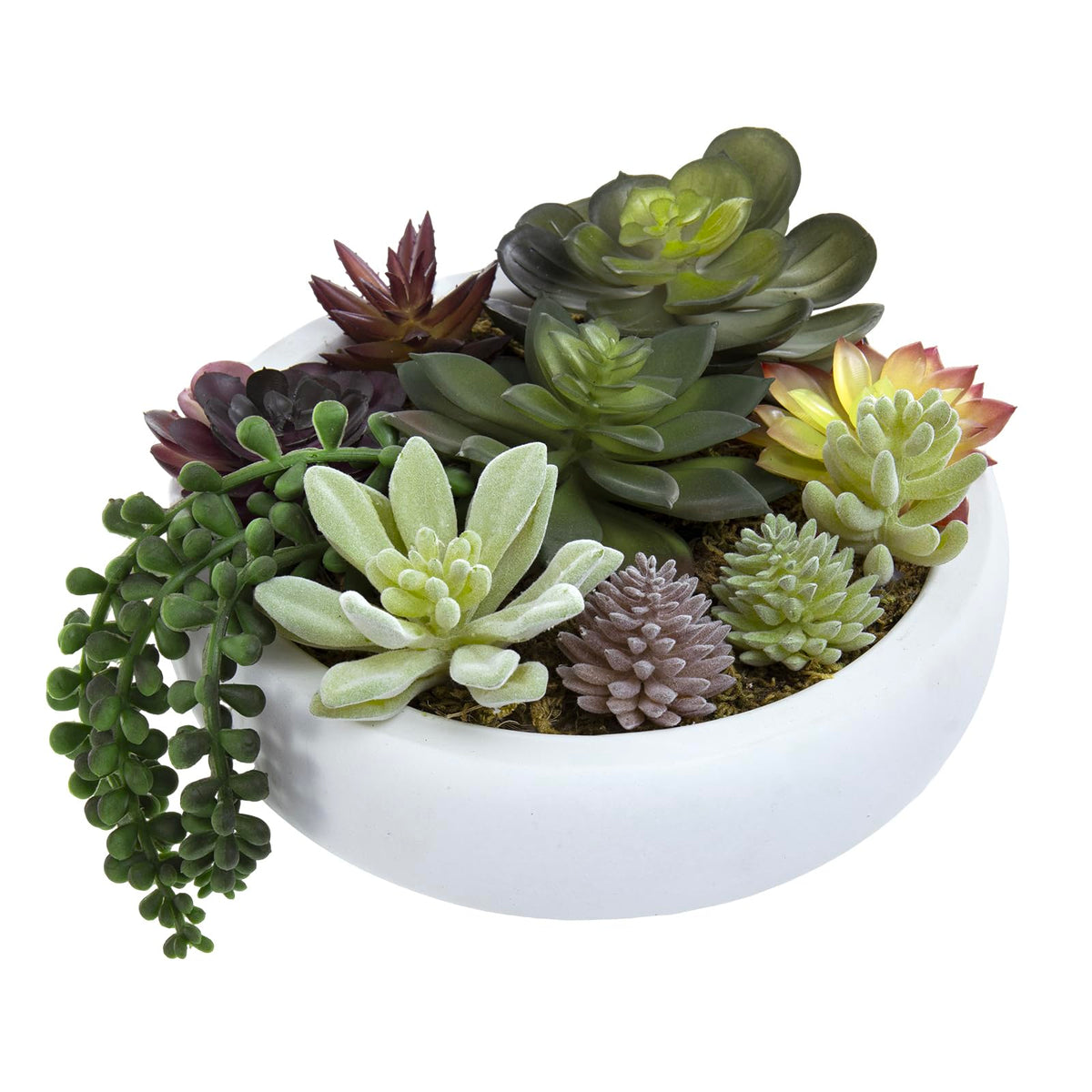 MyGift 8 inch round succulent bowl in white concrete for stylish indoor décor