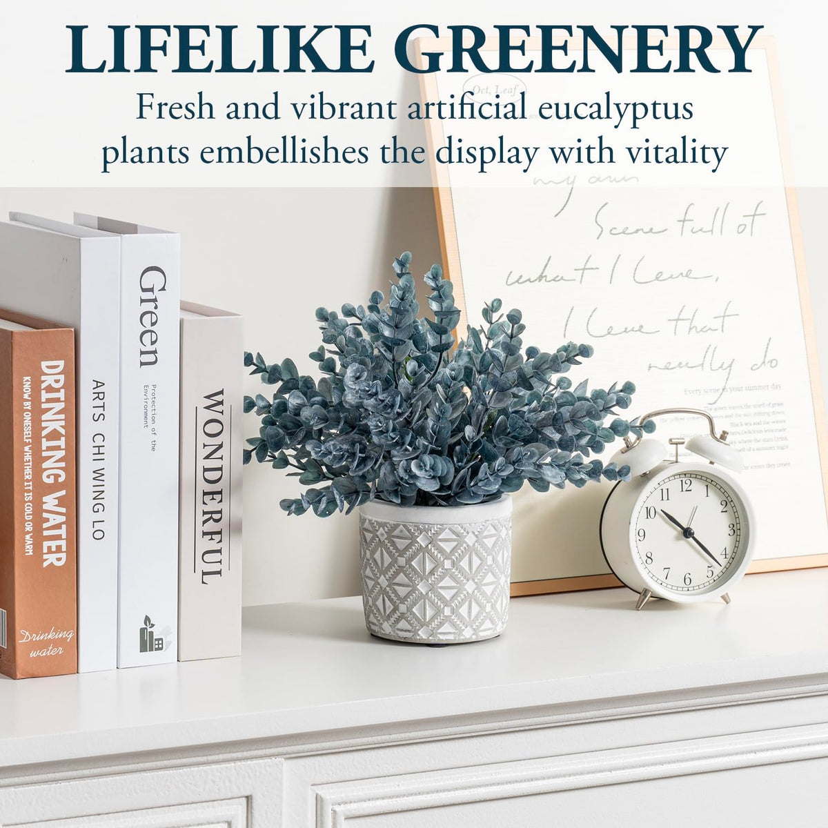 MyGift artificial eucalyptus clusters offer elegant décor for shelves or events