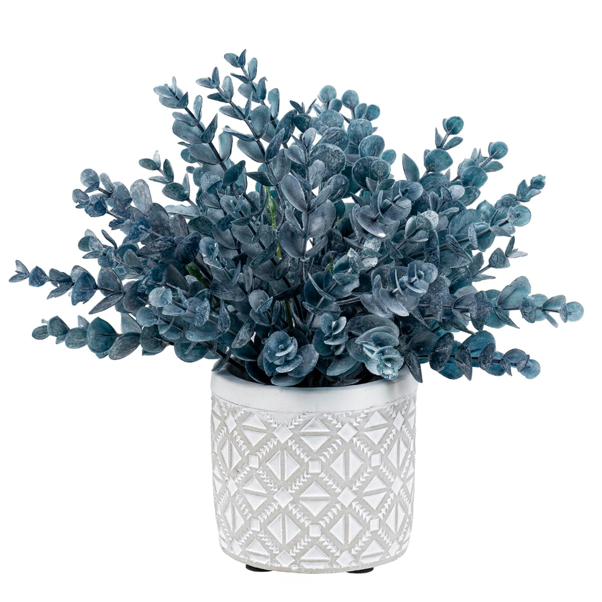 MyGift artificial eucalyptus in a gray concrete pot with embossed pattern adds modern texture to any desk