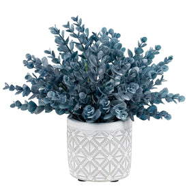MyGift artificial eucalyptus in a gray concrete pot with embossed pattern adds modern texture to any desk