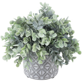 MyGift artificial eucalyptus plant in gray concrete pot for timeless tabletop elegance.