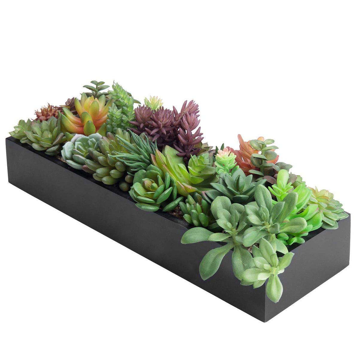 MyGift artificial succulent centerpiece in black wooden planter for elegant table decor