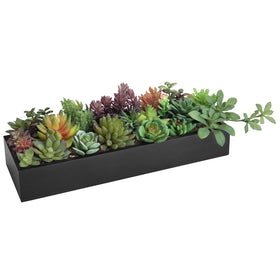 MyGift black wooden planter creates dramatic contrast with lifelike succulents