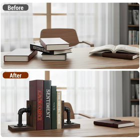 MyGift sturdy L-shaped book ends provide stable support for heavy books.
