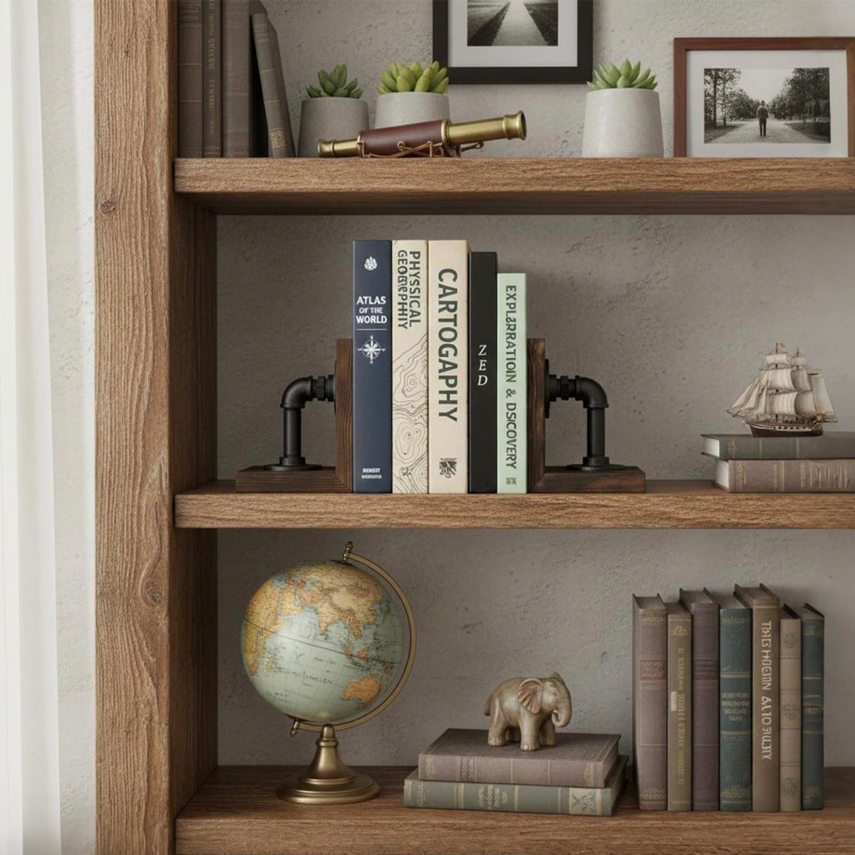 MyGift torched pine wood finish highlights warm, rustic character on any bookcase.