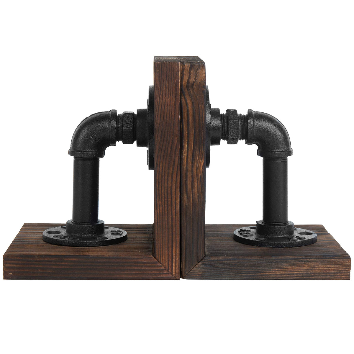 MyGift book ends displayed with books show decorative versatility on desks or shelves.