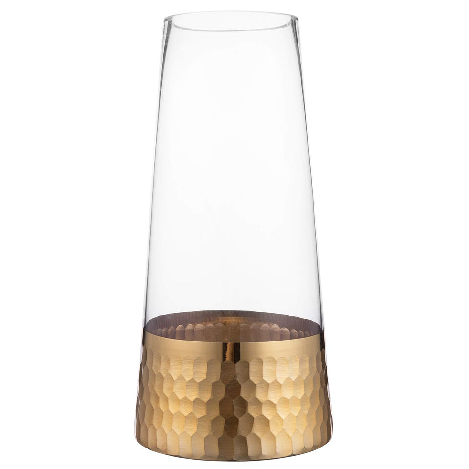 MyGift glass vase with golden hammered base creates an elegant centerpiece