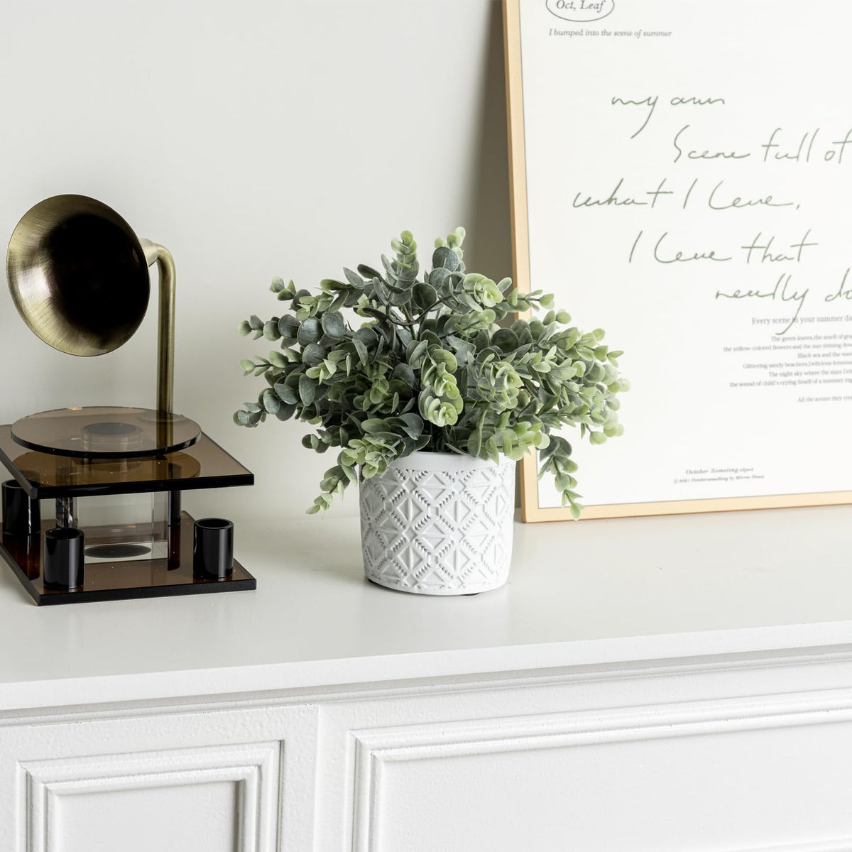 MyGift gray concrete pot close-up highlights the geometric embossed pattern for contemporary interiors