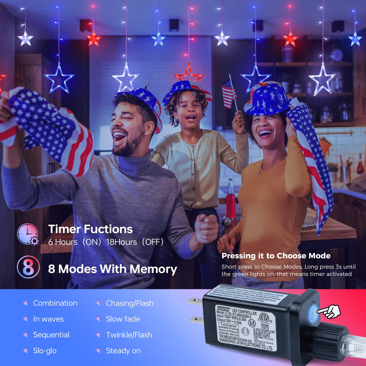 Eight modes with memory save your preferred lighting scenes for easy setup.