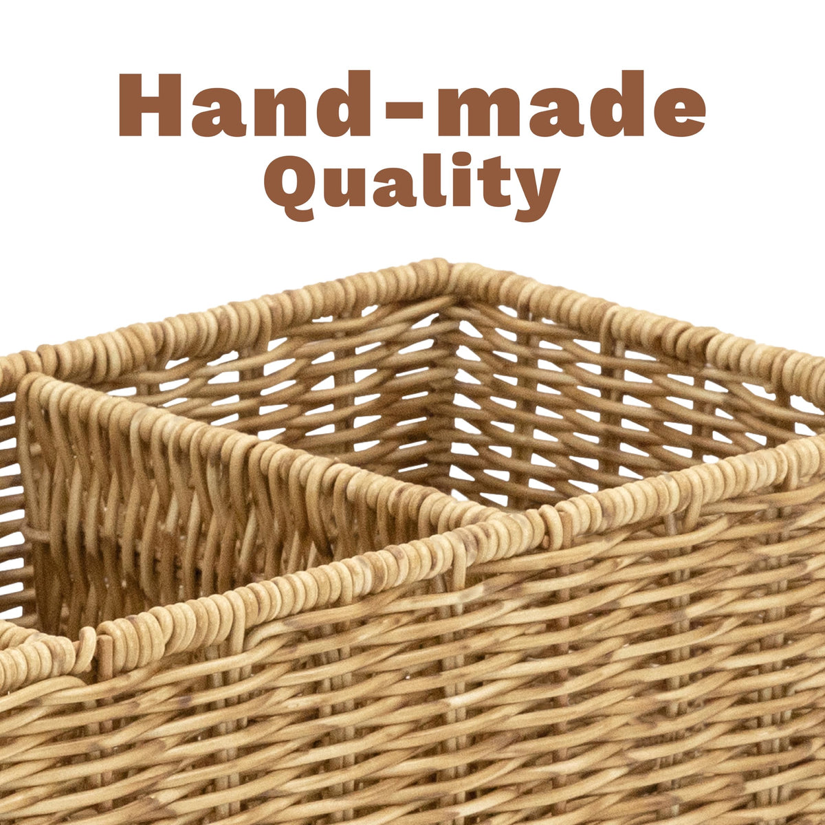myHomeBody tan finish basket ideal on shelves or vanity.