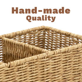 myHomeBody tan finish basket ideal on shelves or vanity.