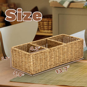 myHomeBody hand-woven bathroom organizer adds rustic charm and storage.