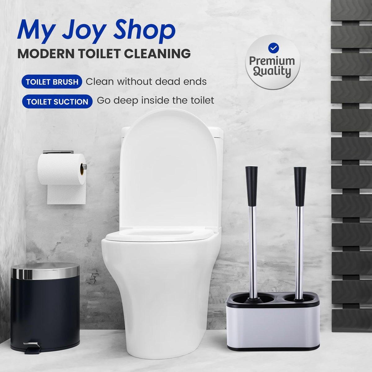 My Joy Shop modern bathroom decor compatibly blends with existing decor.