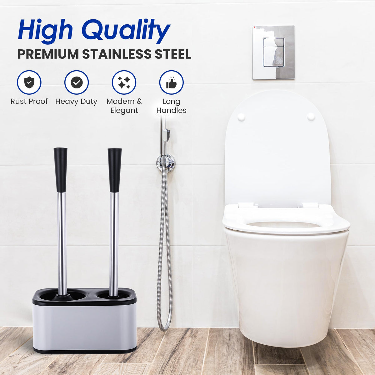 My Joy Shop plunger and holder set neatly organized for quick bathroom fixes.