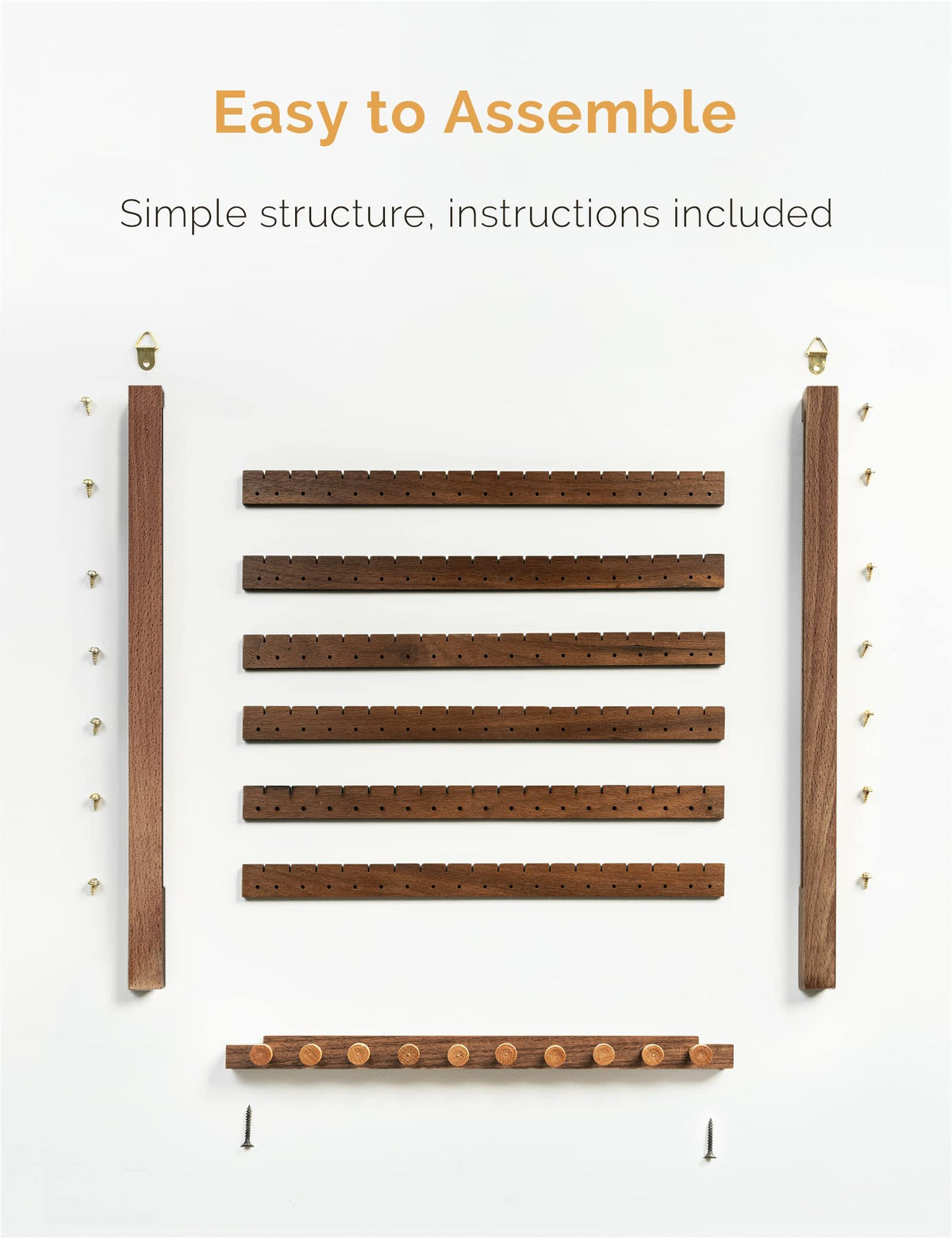 Mymazn walnut slat detail shows 17 holes and 16 slots for earrings.