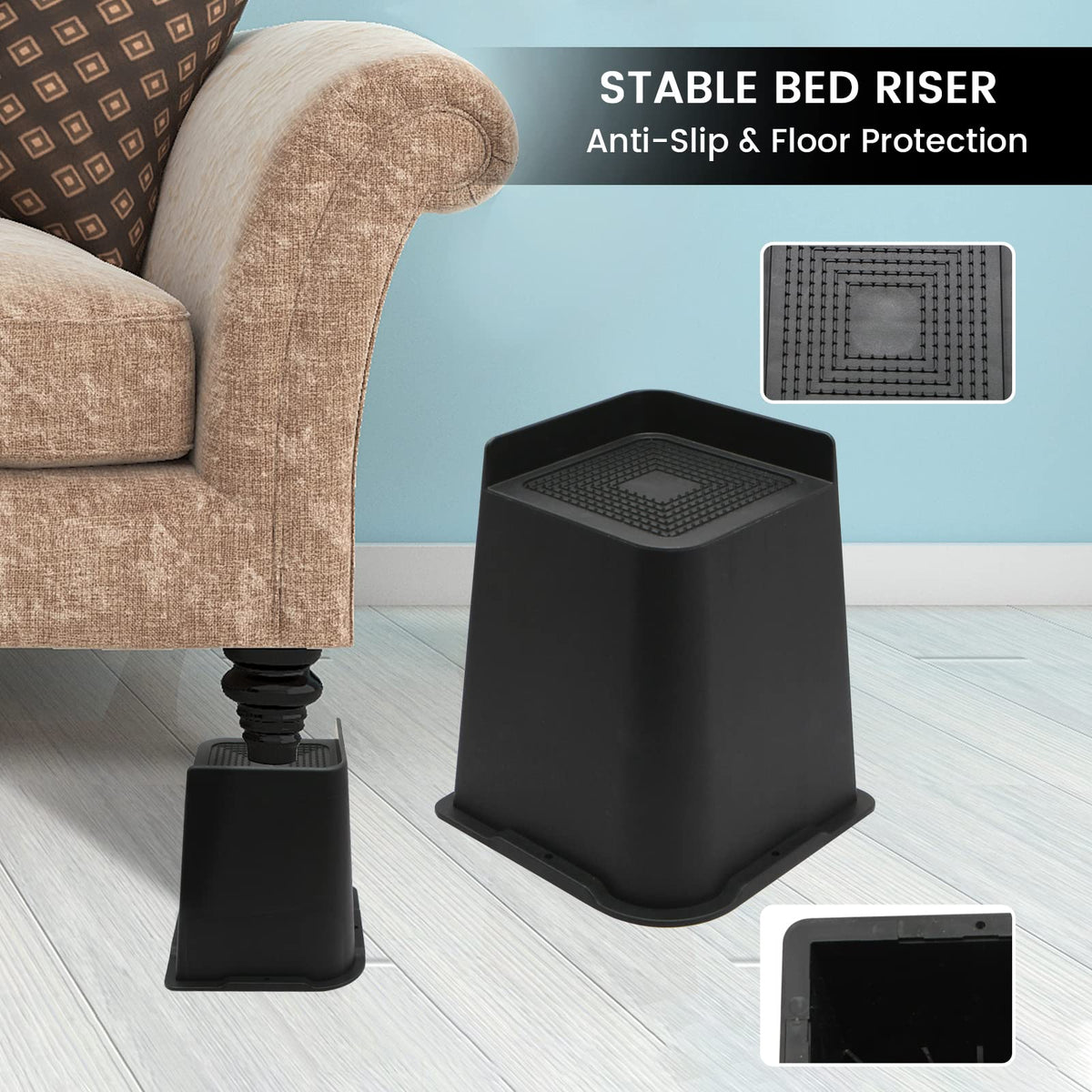 MYMULIKE bed risers suit couches, sofas, tables, and chairs.