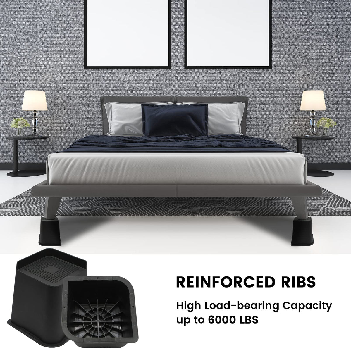MYMULIKE bed risers feature L-shaped edges for easy placement.