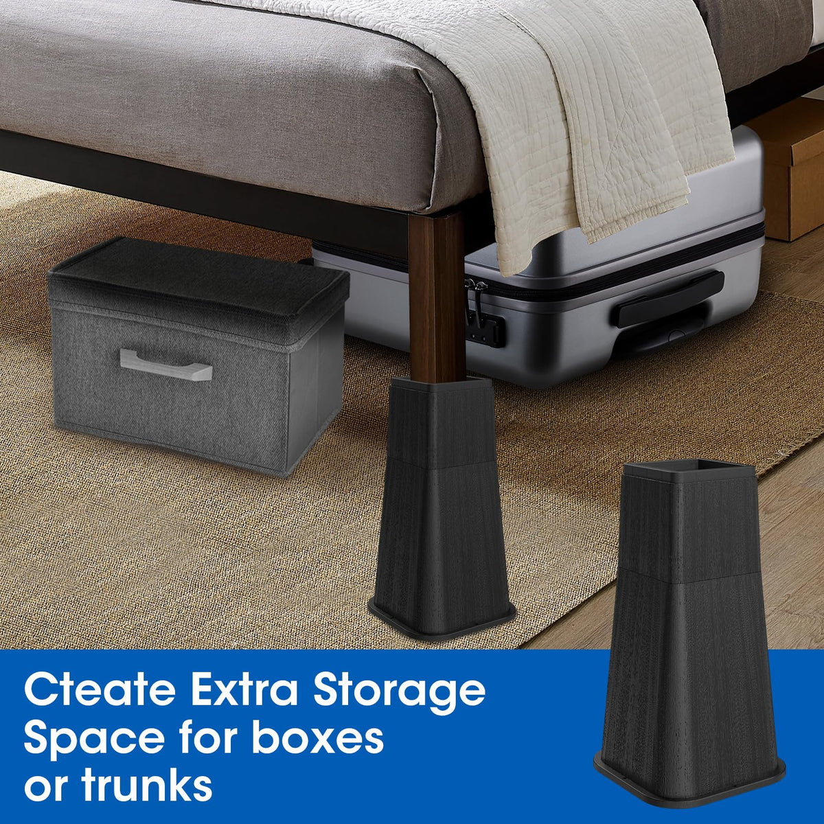 MYMULIKE bed risers with stable base prevent wobble on uneven floors