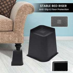 MYMULIKE easy-install risers lift furniture quickly for storage.