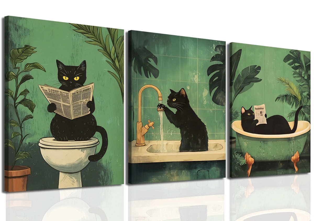 Mynotix funny bathroom cat in bathtub wall art adds whimsy to bathrooms.