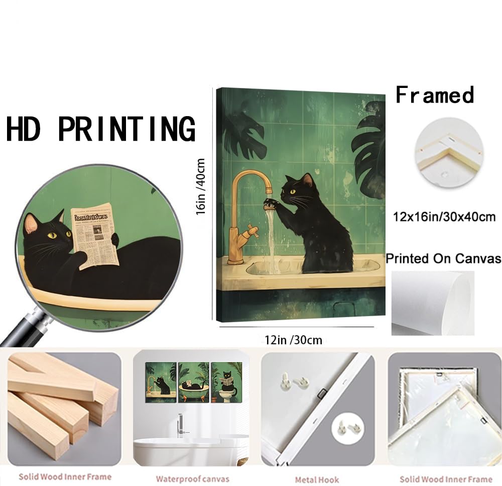 Mynotix cat on toilet reading newspaper wall art adds humor to bath spaces.
