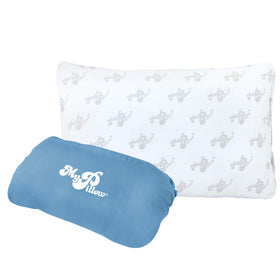 MyPillow Go Anywhere pillow on a desk for ergonomic lumbar support