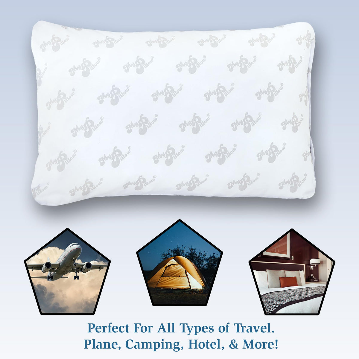 MyPillow Go Anywhere pillow in a travel setting for portable support