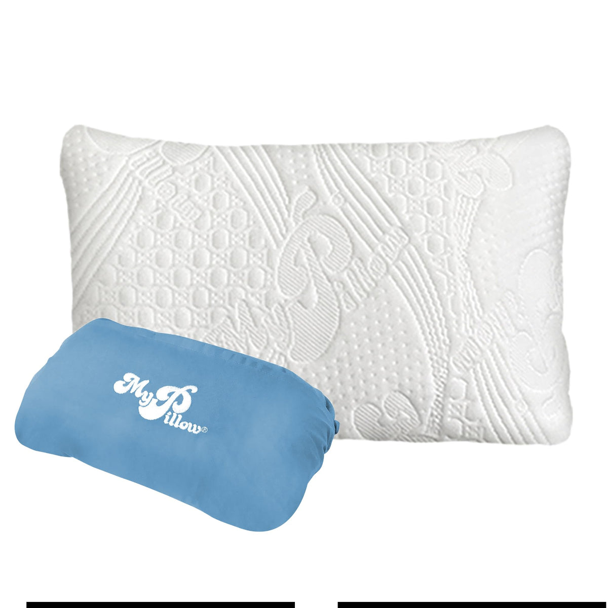MyPillow travel pillow removable pillowcase simplifies washing.