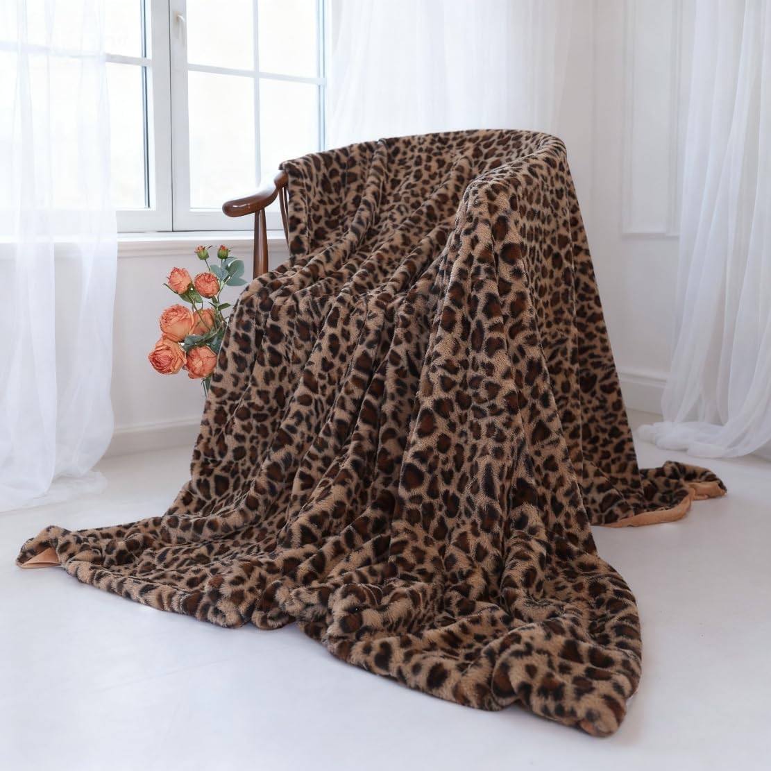 MYRU leopard throw in living room enhances texture and ambiance.