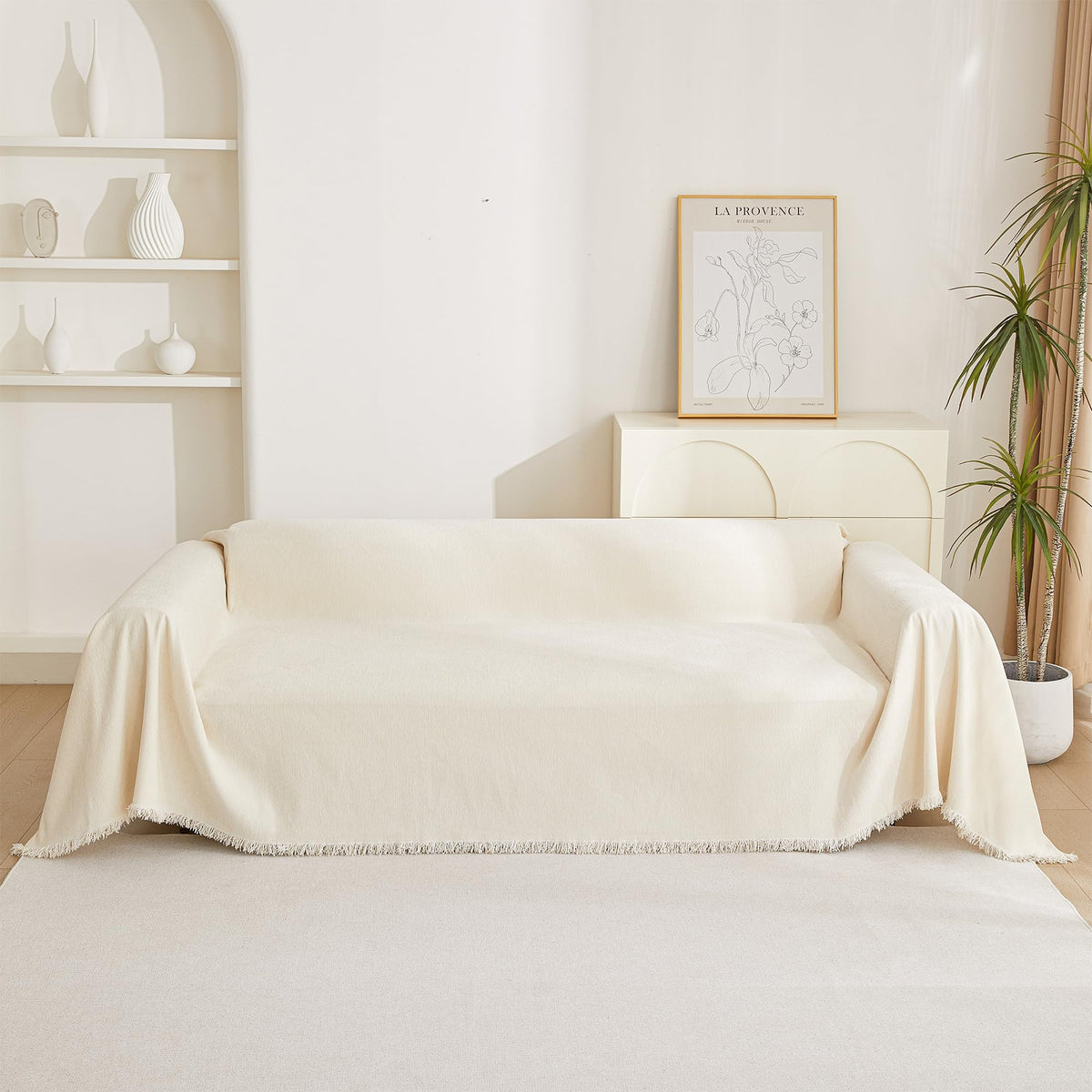 MYSKY HOME beige chenille slipcover complements warm interiors