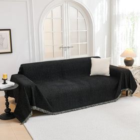 MYSKY HOME black couch cover on a 2-cushion sofa protects from spills and pet hair.