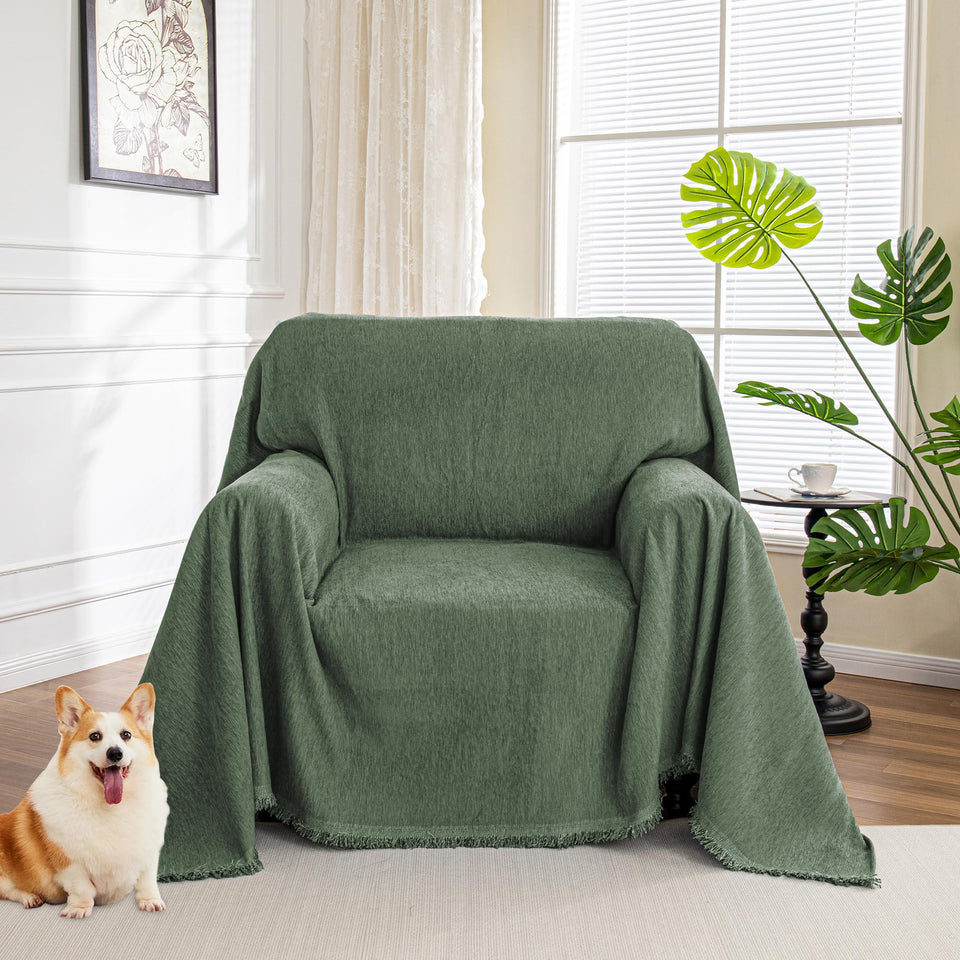 MYSKY HOME moss green chair cover fabric close-up showing soft chenille for cozy seating