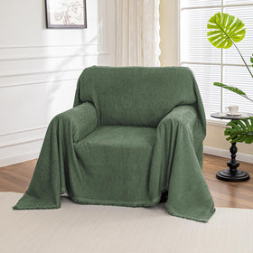 MYSKY HOME moss green throw cover in a cozy living room ambience