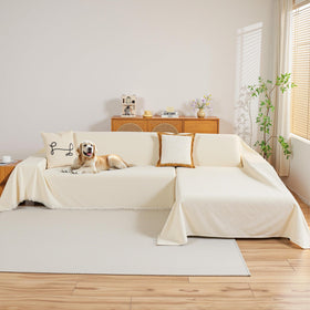 MYSKY HOME chenille couch cover on sectional left chaise protects against wear and pet scratches.